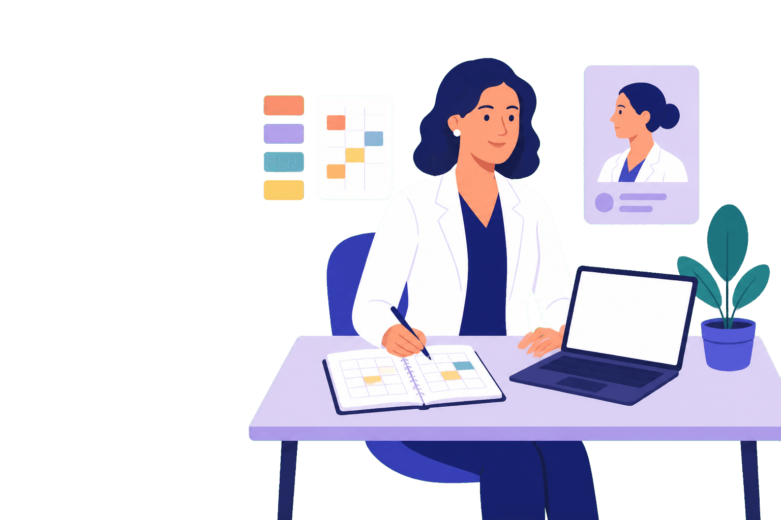 Professionista sanitario che organizza agenda, disponibilità e profilo dello studio